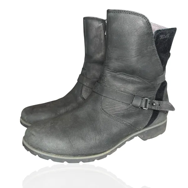 Teva 9.5 De La Vina Dos Black Leather Suede Waterproof Zip Up Buckle Boots‎ - Image 4