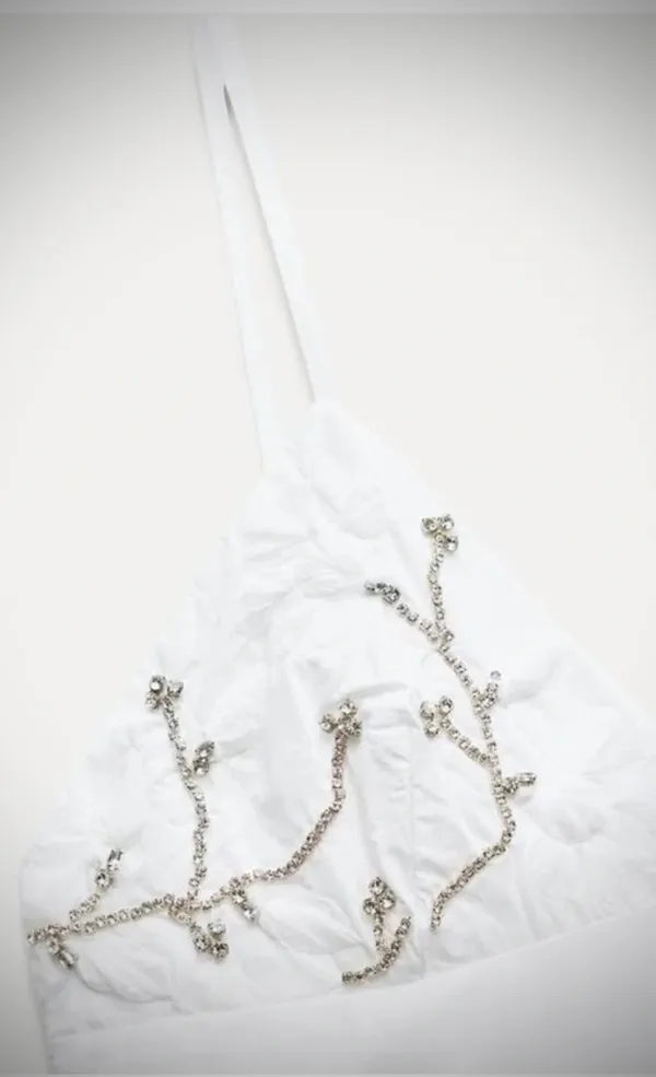 Zara viral tik tok Poplin Mini Dress with jewel appliqué/ floral embroidery M - Image 4