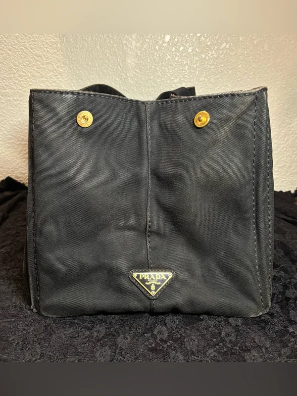 Prada Canapa Large GM Black Denim Canvas Tote Bag Distressed Vintage Italy - Image 5