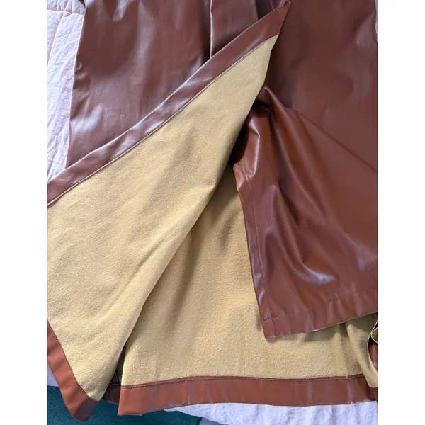 Nine West Dress Womens Size M Brown Faux Leather Wrap Short Sleeve Collar V Neck - Image 8