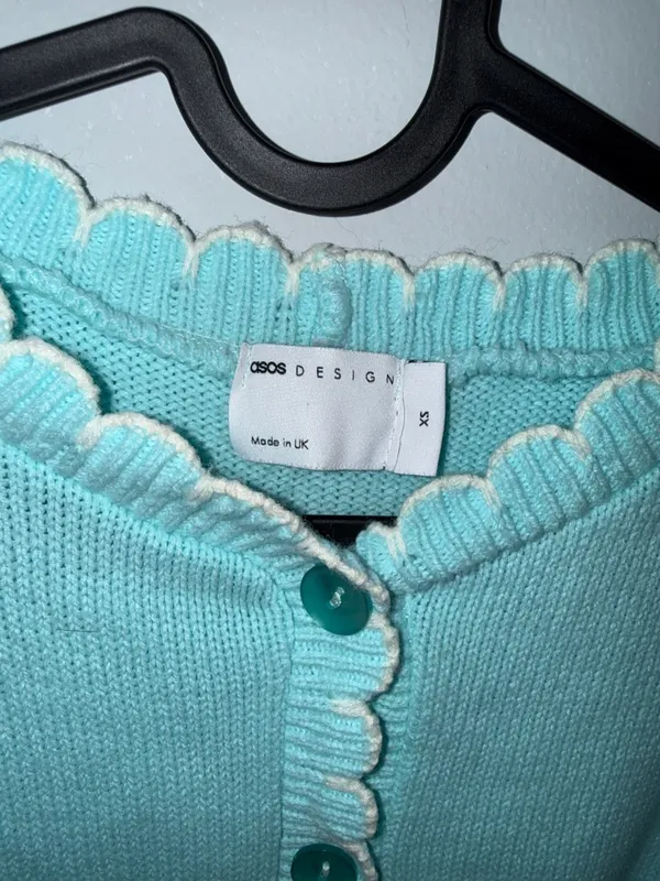 Scallop Edge Cropped Cardigan Sweater - Light Aqua - Image 8