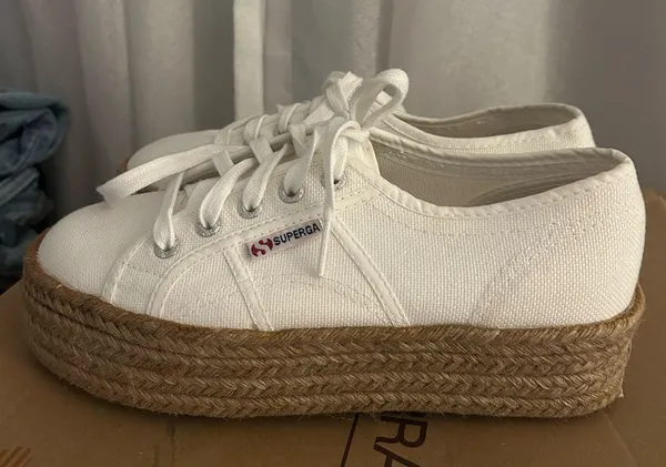 Superga White Canvas Platform Espadrilles - Image 4
