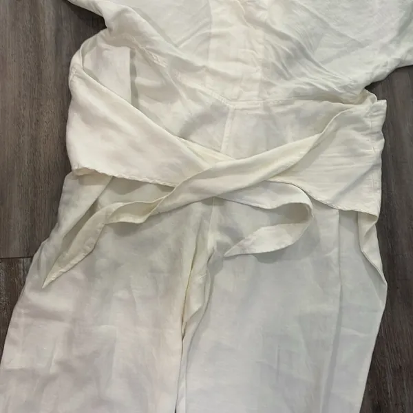 Free People ‘Shining Sun’ Front Waist Tie Linen Blend V Neck Jumpsuit Small - Image 9