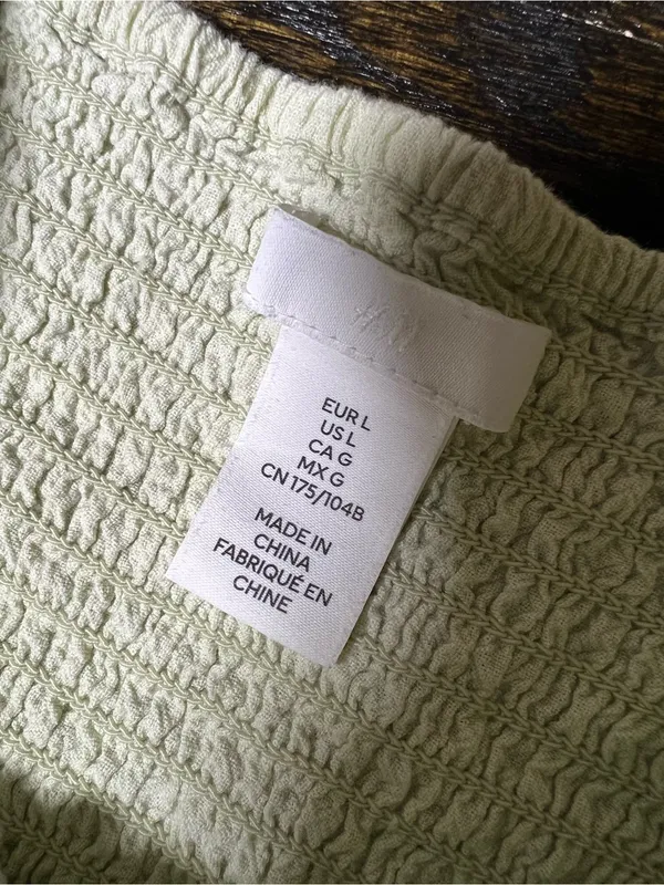 H&M Light Mint Green Puff-Sleeve Milkmaid Mini Dress Sweetheart Cotton Large - Image 7
