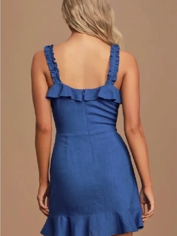 Lulus Days Like This Royal Blue Sleeveless Ruffled Linen Blend Mini Dress Sz XS - Image 3