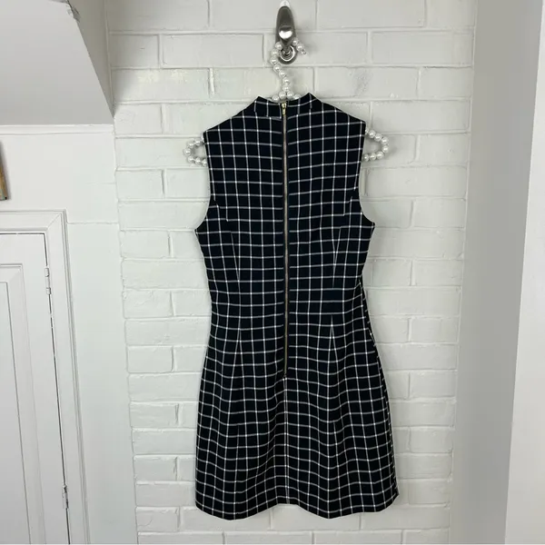 H&M Black Plaid Checked Grid Print Mini Dress Size 6 - Image 7