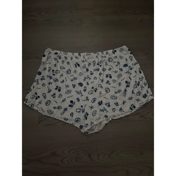 Colsie Womens Ribbed Pajama Shorts White Blue Seashell Print Lettuce Edge Large - Image 3