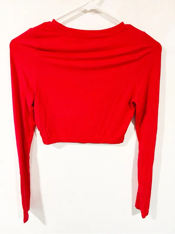 I Am Gia Red Cropped Long Sleeve T-shirt Size Small - Image 5