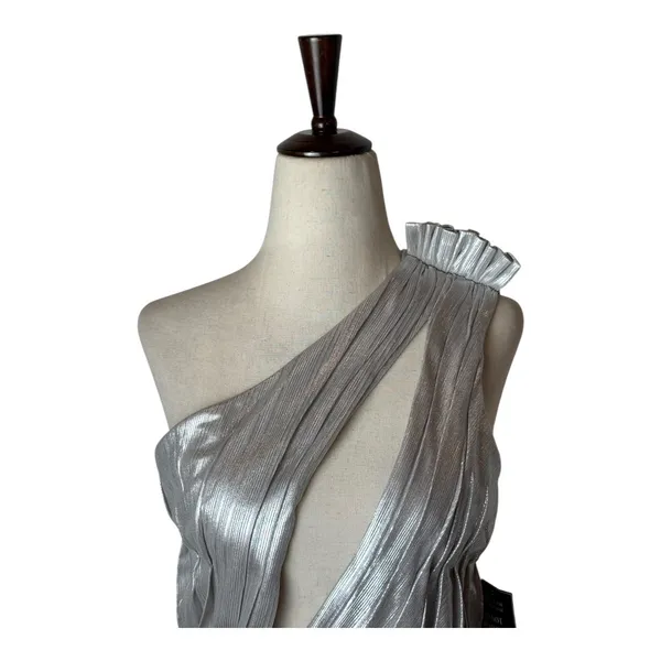 Retrofête Cassie Bodysuit Women XS Silver Metallic One Shoulder NWT‎ Party Club - Image 6
