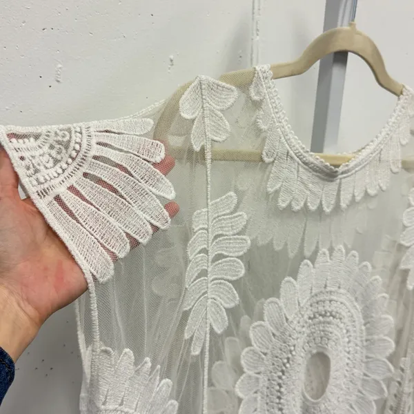 Cupshe Off White Floral Lace Mesh Swim Cover Up Top Tunic Sheer Boho Beachwear - Image 4