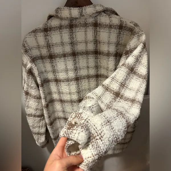 12th Tribe Beige Plaid Textured Jacket - Image 6