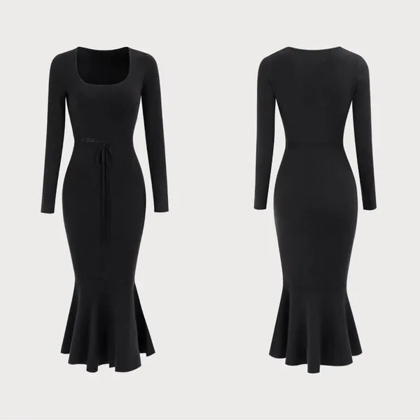 RIHOAS Women's Black Square Neck Mermaid Sweater Maxi Dress S 75 - Image 5