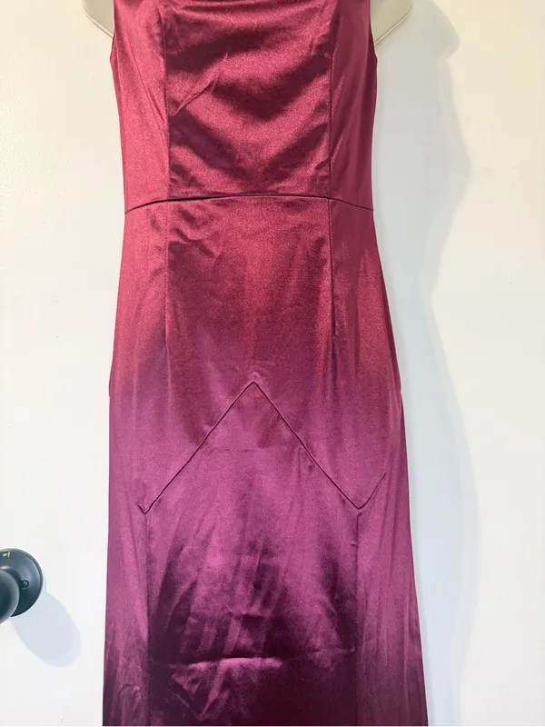 MUXXN S Burgundy Satin Cowl Neck Formal Gown V Back Maxi Dress - Image 8