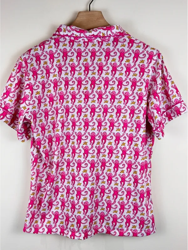 Pink Monkey Print Pajama Set Short Sleeve Top & Shorts Size L - Image 7