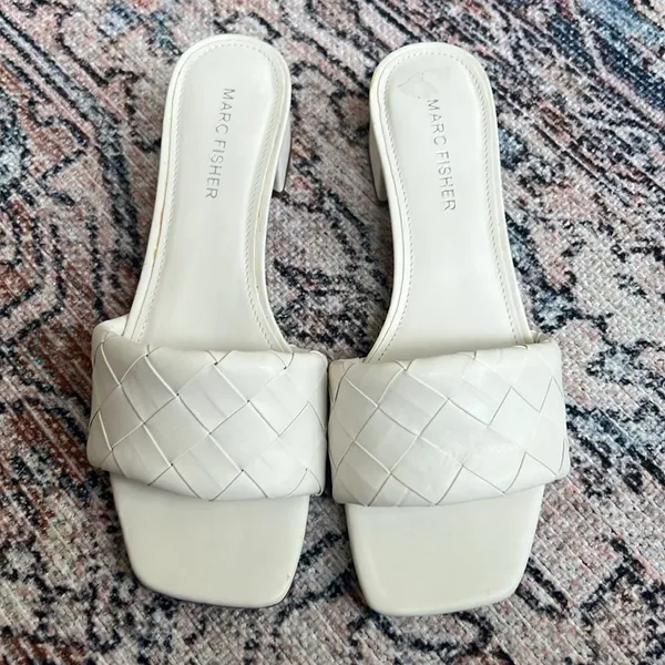 Marc Fisher Casara Slide Sandal 6 1/2 White Faux Leather Open Toe Shoes - Image 3