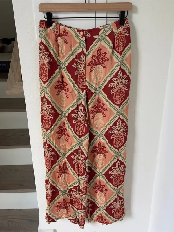 Farm Rio x Anthropologie Pineapple Satin Wide-Leg Pants - Medium - Image 4