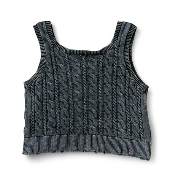 Böhme Gray Cable Knit Sweater Vest Sleeveless‎ Cotton Distressed MWT4099 S - Image 2