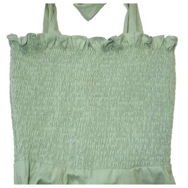 NWT House Of CB Carmella Midi in Sage Green Smocked Tie Strap Tank Dress XS - Image 3