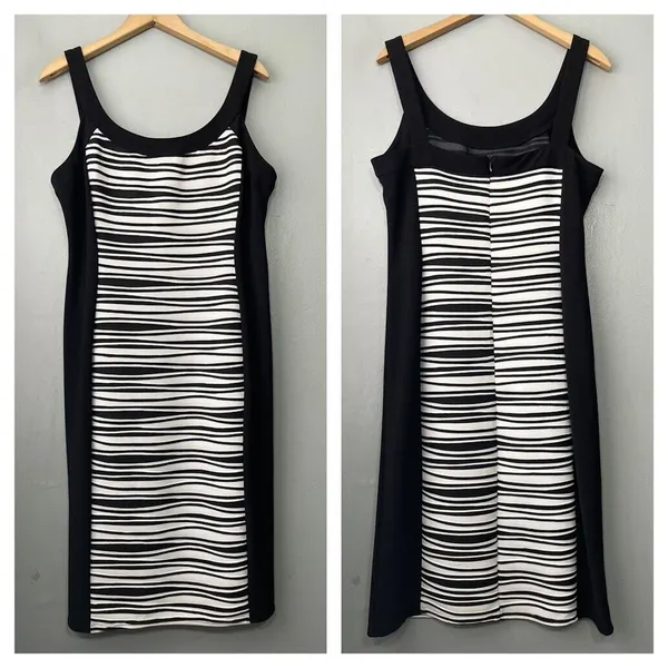 R&M Richards Sheath Dress Size 12 Black White Ponte Sleeveless Corpcore Classic - Image 2