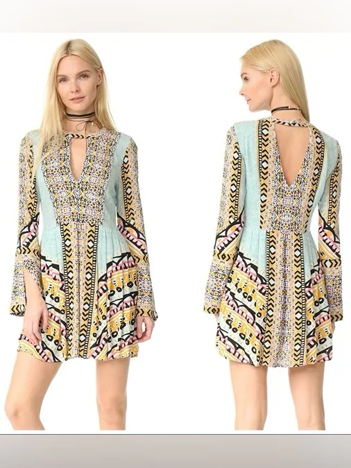 Free People Tegan Border Printed Mini Dress (Sz 8) Multi Color - Image 2