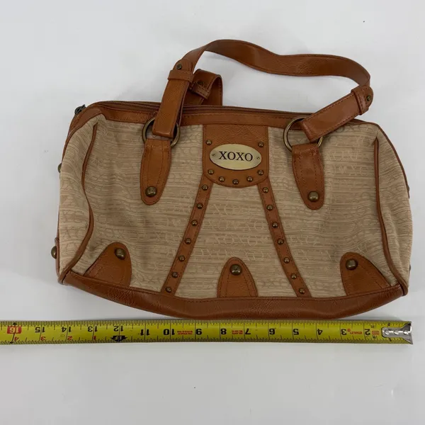 Vintage Y2K XOXO Monogram Satchel Bag Beige‎ Brown Studded Barrel Purse - Image 10