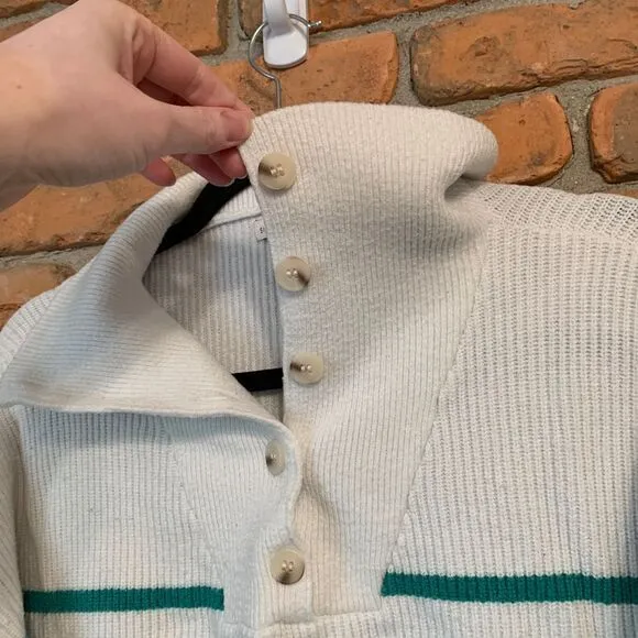 Sincerely‎ Jules Womens Large Sweater White Green Striped Ribbed Knit Pullover - Image 2