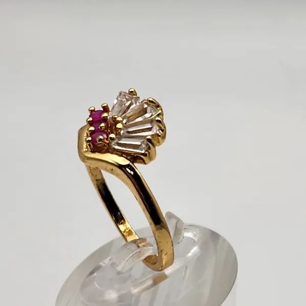 Vintage Gold Tone Ruby & Glass Ring (7.5) Pink - Image 4
