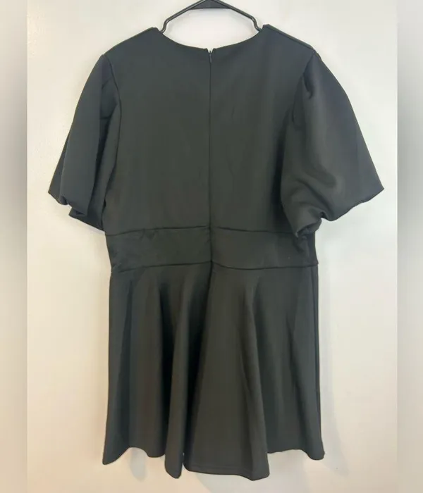 NWT Showpo. Margerie Plunge Puff Sleeve Fit & Flare Black Mini Dress Size 16 - Image 7