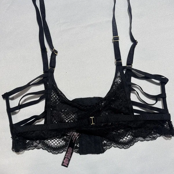 Victoria's Secret Black Lace Strappy Bralette with Gold Hardware - Image 3