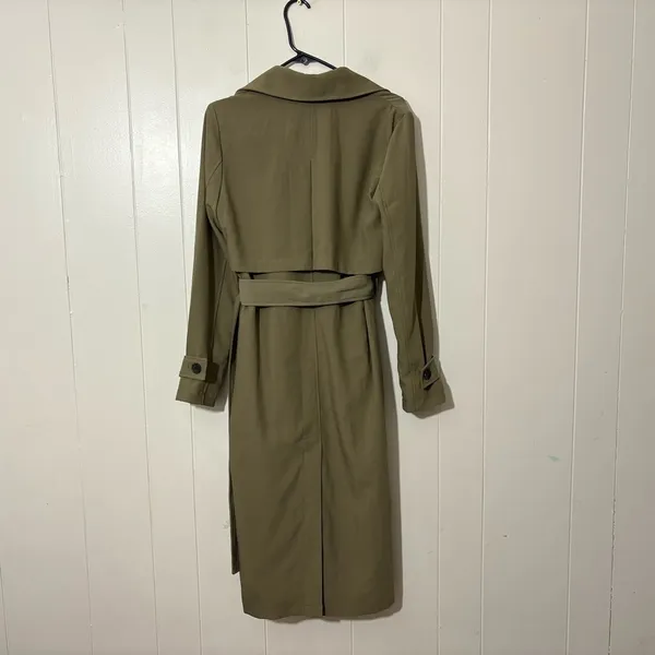 Avec Les Filles Stretch Crepe Double Breasted Trench Coat Olive XS - Image 13