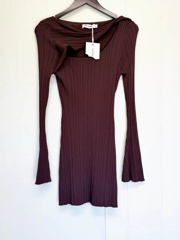 NWT BRONZE SNAKE Maven Brown Long Sleeve Mini Dress S/M Small Medium - Image 2