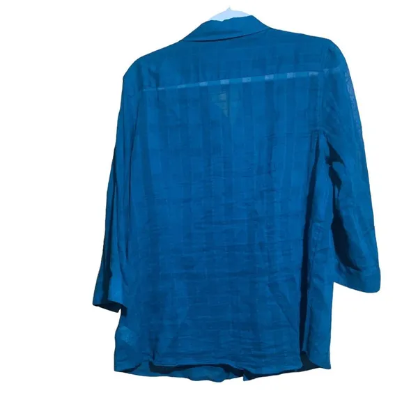 Coldwater Creek Womens Size Large 14 Blue Button Up Printed Cotton Blouse Top - Image 4