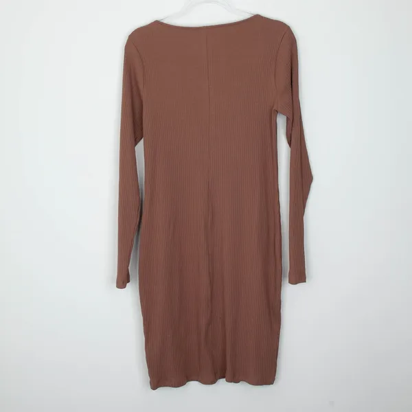 NWT Old Navy Womens Square Neck Ribbed Knit Bodycon Midi Dress Size L Tall Brown - Image 6