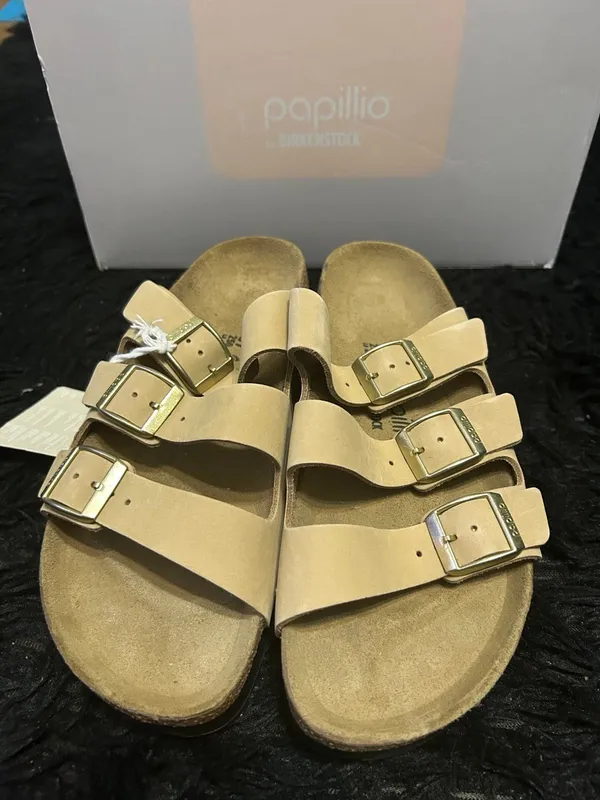 PAPILLIO by BIRKENSTOCK Florida sandcastle leather platform sandals slippers 39 - Image 2