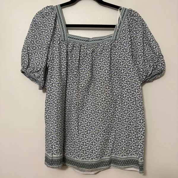 Max Studio London Blue Paisley Puff Sleeve Square Neck‎ Blouse M - Image 5