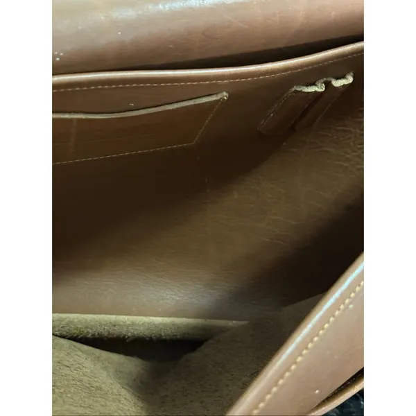 Laura USA Brown Leather Crossbody Handbag Purse Brass Turnlock Flap Bag 16x11 - Image 5