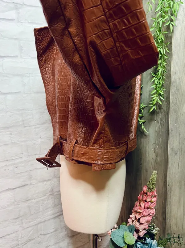 NEW Crocodile Moto Jacket Brown - Image 5
