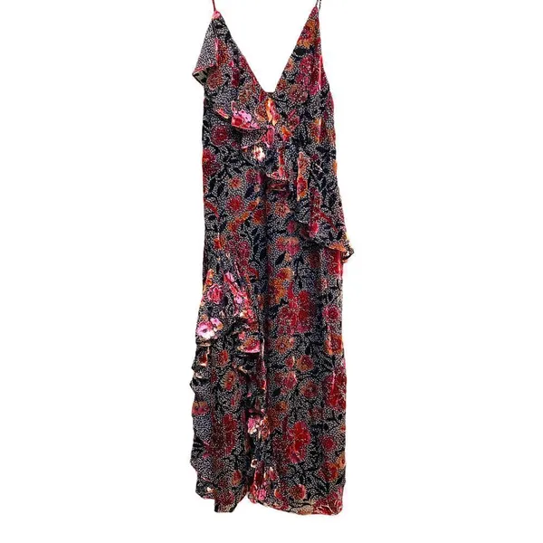 Jill Stuart Ruffled Floral 3D Velvet Floral Maxi Dress Size 6 - Image 3