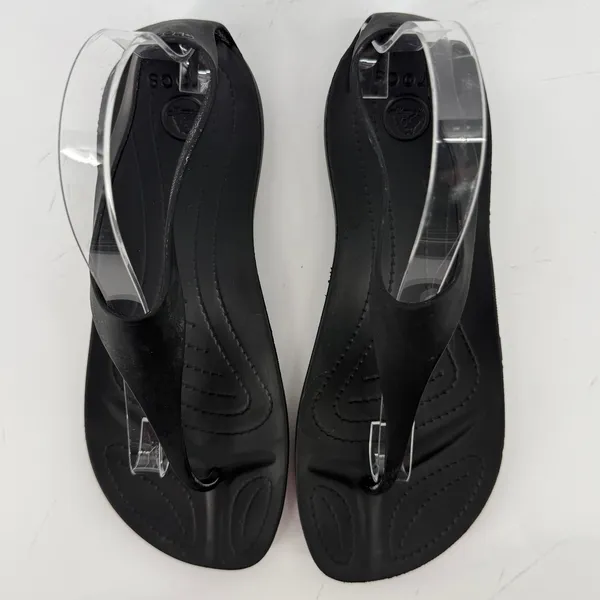 Crocs Sexi Flip Sandal Slip On Black Women 9 Slingback Thong Casual Barefoot - Image 3