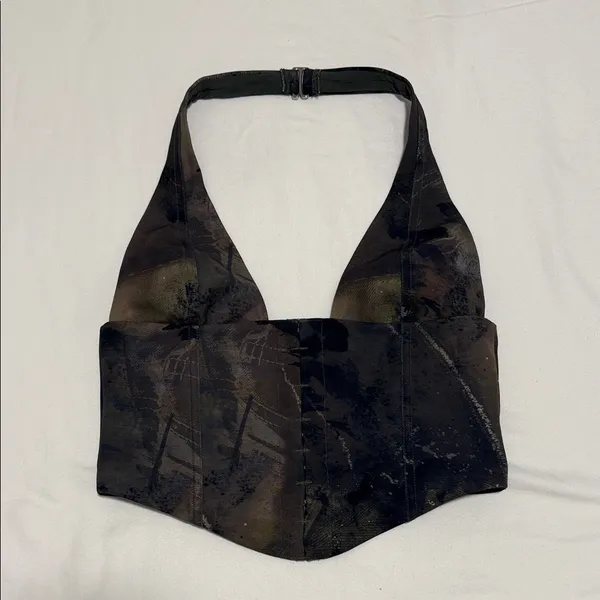 White Fox Throw It Away Woodland Camo Halter Bustier Corset Top Small - Image 8