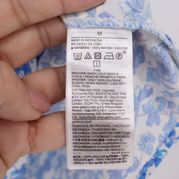 Gap Womens Blue White Floral V-Neck Tiered Mini Dress Size M Rayon Pockets - Image 5