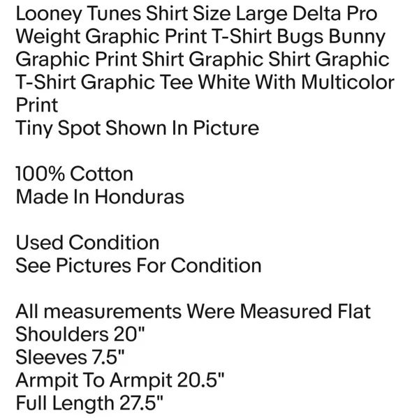Looney Tunes Shirt Size Large Graphic Print T-Shirt Bugs Bunny Graphic Print Unisex - Image 2