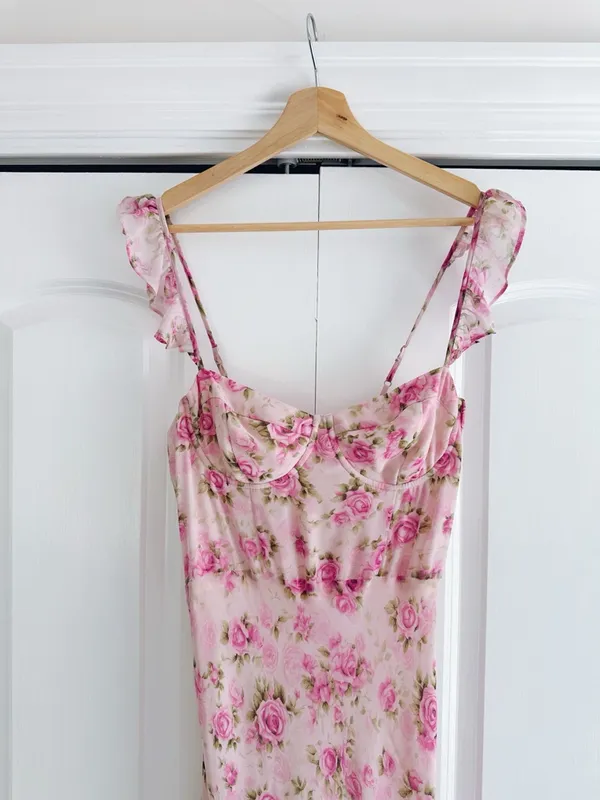 ASTR The Label Alcina Polka Dot Maxi Dress Pink Multi Floral - Image 11