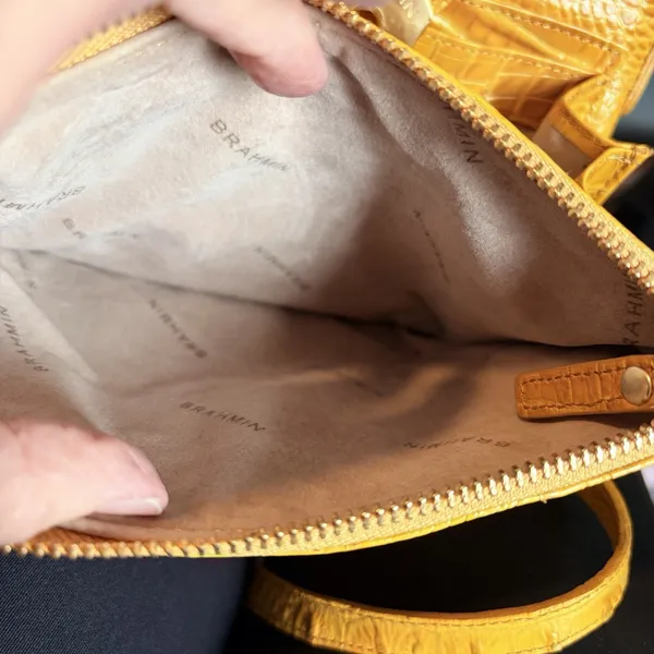 Brahmin Yellow Croc Embossed Crossbody Zip Top Turn Lock Gold Hardware - Image 5