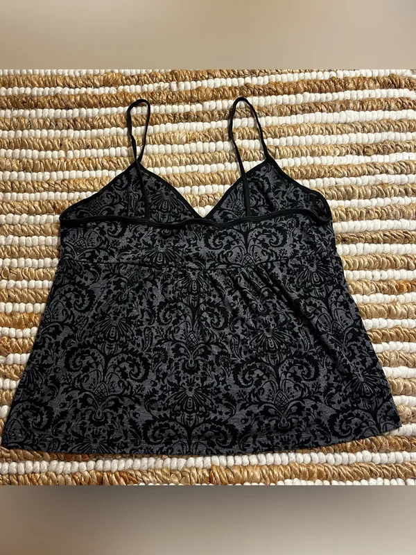 Y2K Black Demask Burnout Lace-Effect Cami Top - Image 3