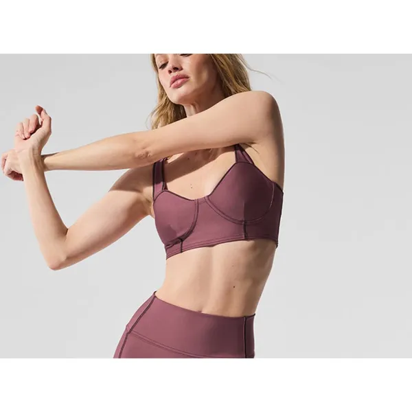 Alo Airlift Redefine Bra Burgundy Truffle Black Padded Sports Bralette Crop Top - Image 6