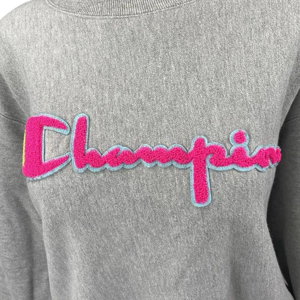 Champion Reverse Weave Gray Pink Logo Spellout Long Sleeve Sweatshirt Top Size L - Image 3
