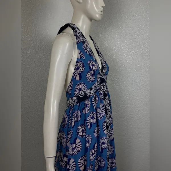 By Anthropologie XS Halter Cutout Midi Dress Maxi Blue Seashells Print. J-13 - Image 8