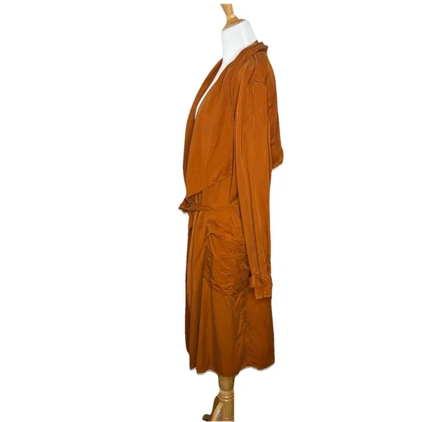 Zara Drawstring Belt Orange Trench Coat Size Medium Womens Pockets Long sleeve - Image 4