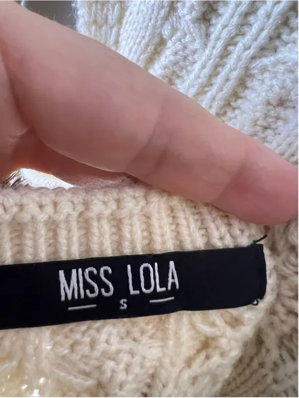 Women's Miss Lola Cable Knit Turtleneck Sweater Dress Beige Size S Backless - Image 5